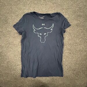 Under Armour T-Shirt Womens Size Small Navy Blue Project Rock Brahma Bull Logo